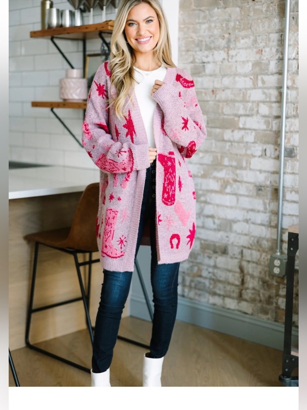 ENTRO Pink and Hot Pink Patterned Open-Front Cardigan